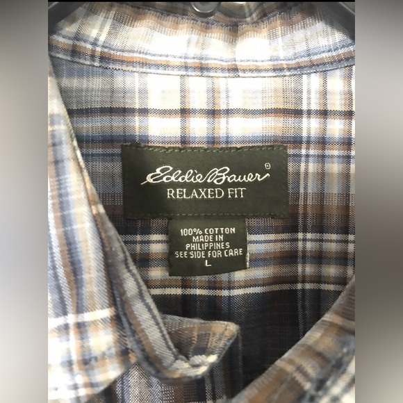 Men’s Eddie Bauer Blue and Gray Casual Button Down Shirt - Picture 2 of 6